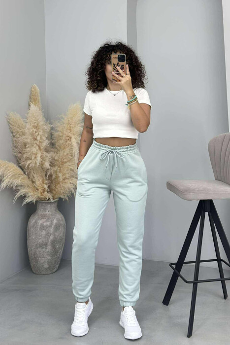 ONE COLOR ELASTIC WAIST WOMEN JOGGERS MINT/MENTE 