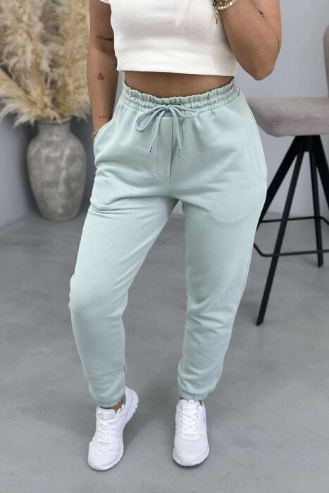 ONE COLOR ELASTIC WAIST WOMEN JOGGERS MINT/MENTE - 2