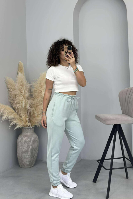 ONE COLOR ELASTIC WAIST WOMEN JOGGERS MINT/MENTE - 3