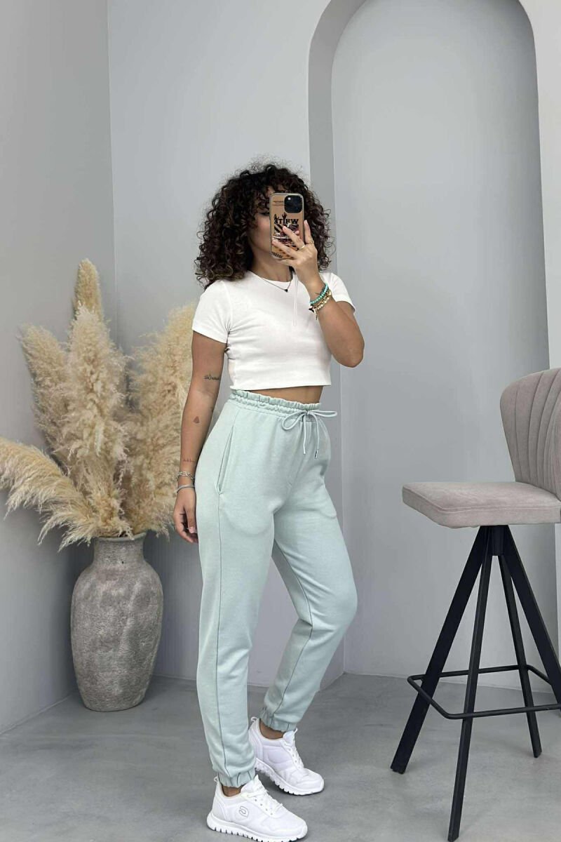 ONE COLOR ELASTIC WAIST WOMEN JOGGERS MINT/MENTE - 3
