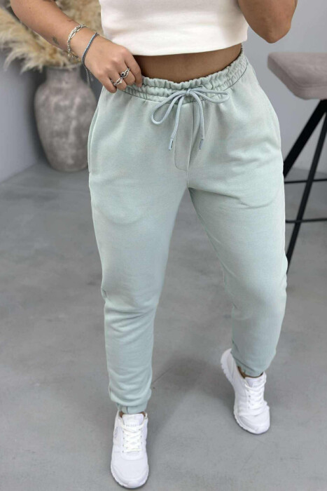 ONE COLOR ELASTIC WAIST WOMEN JOGGERS MINT/MENTE - 4