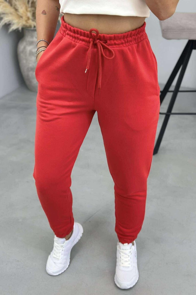ONE COLOR ELASTIC WAIST WOMEN JOGGERS RED/E KUQE - 2