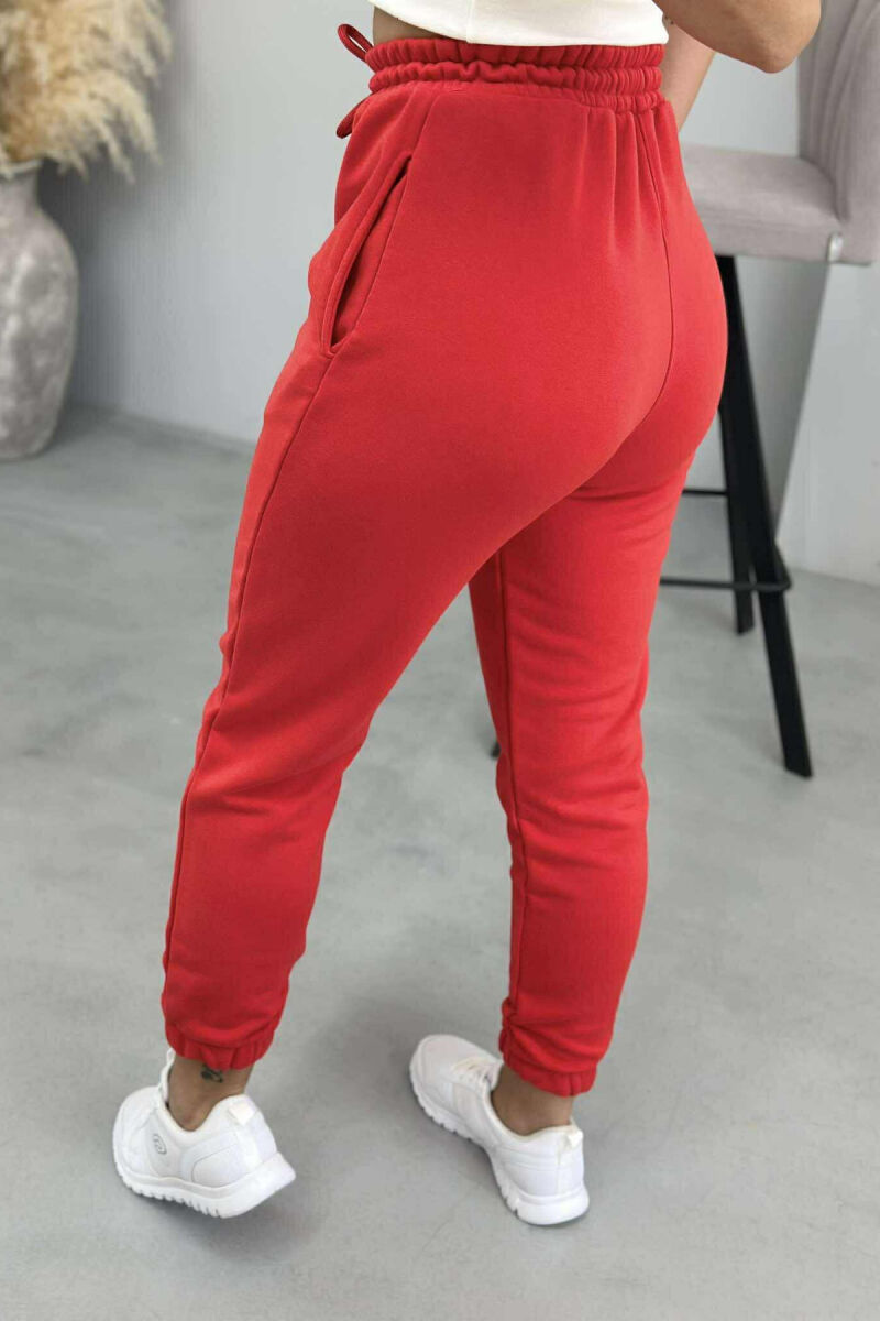 ONE COLOR ELASTIC WAIST WOMEN JOGGERS RED/E KUQE - 3