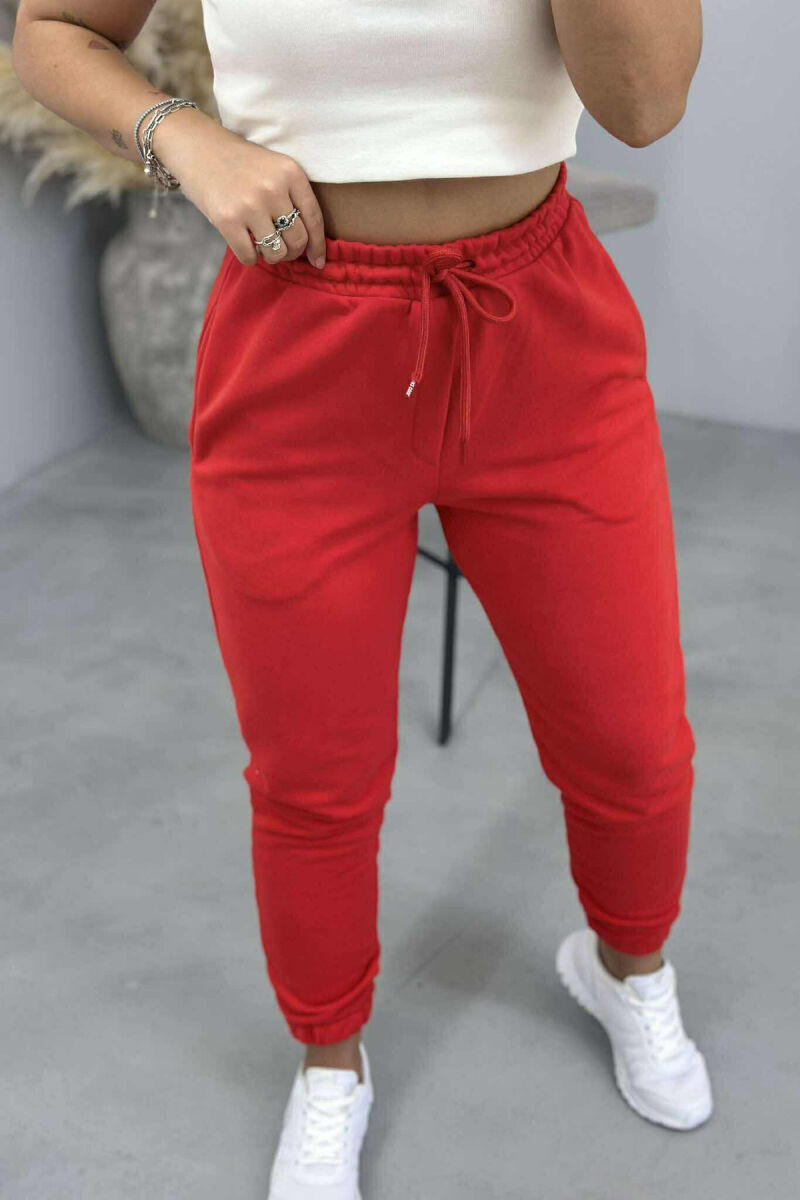 ONE COLOR ELASTIC WAIST WOMEN JOGGERS RED/E KUQE - 5