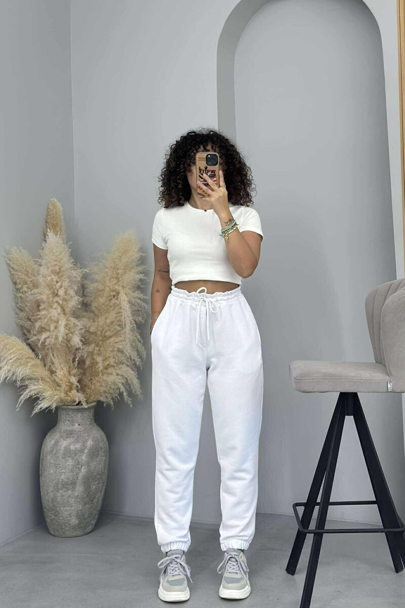 ONE COLOR ELASTIC WAIST WOMEN JOGGERS WHITE-E BARDHE - 1