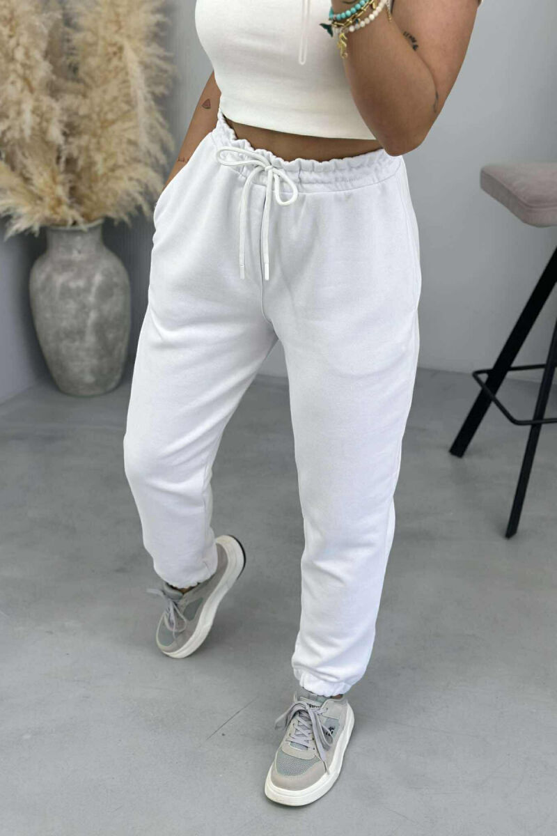 ONE COLOR ELASTIC WAIST WOMEN JOGGERS WHITE-E BARDHE - 2
