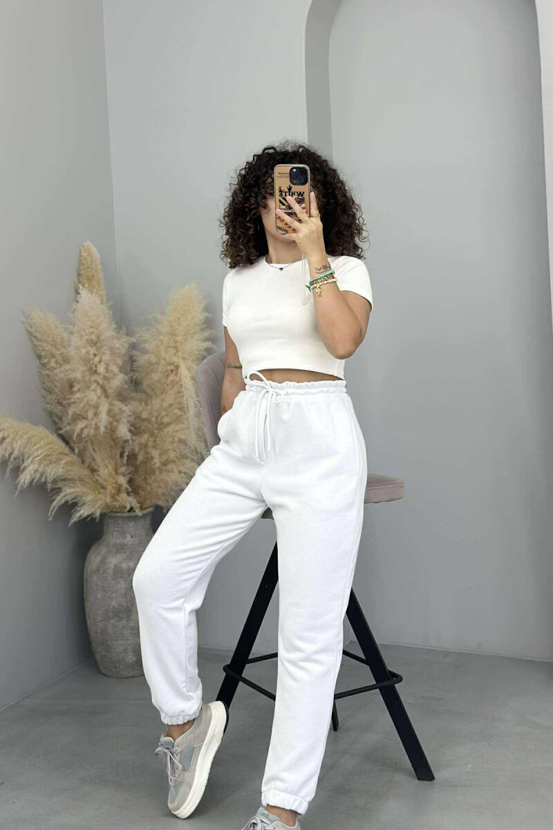 ONE COLOR ELASTIC WAIST WOMEN JOGGERS WHITE-E BARDHE - 3