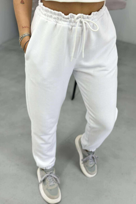 ONE COLOR ELASTIC WAIST WOMEN JOGGERS WHITE-E BARDHE - 4