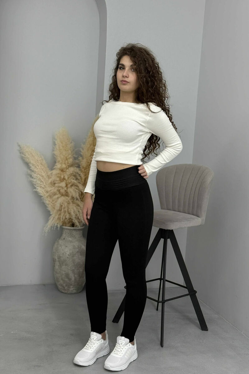 ONE COLOR ELASTIC WAIST WOMEN LEGGINGS BLACK/ E ZEZE - 2