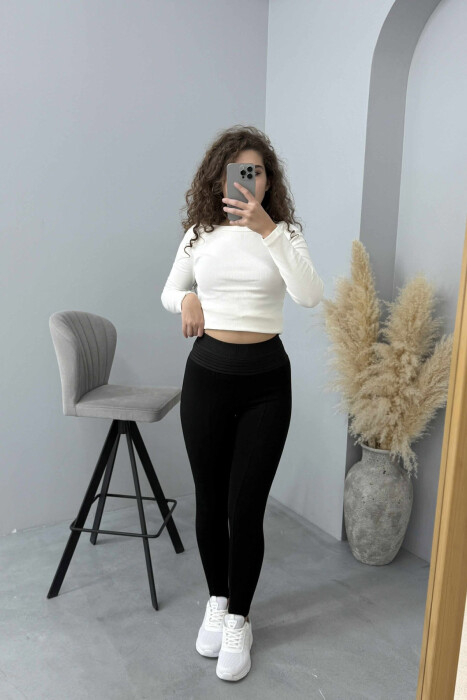 ONE COLOR ELASTIC WAIST WOMEN LEGGINGS BLACK/ E ZEZE - 3