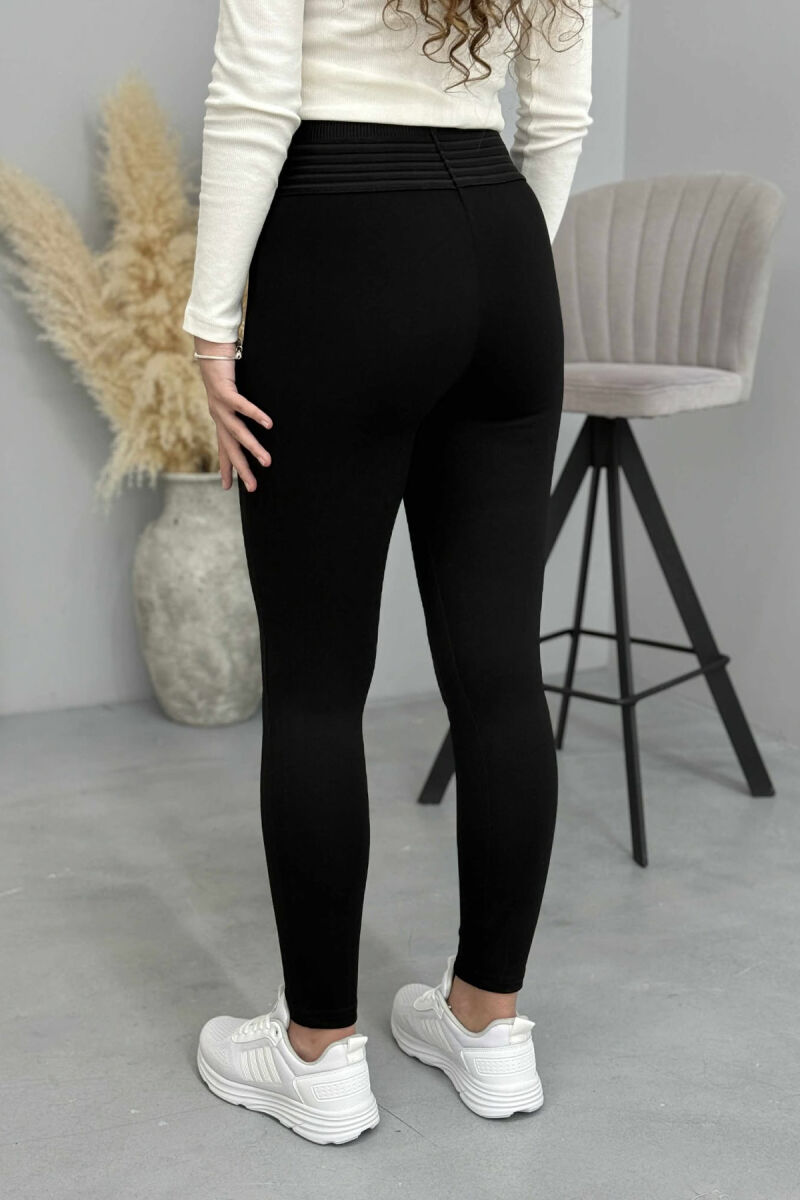 ONE COLOR ELASTIC WAIST WOMEN LEGGINGS BLACK/ E ZEZE - 4
