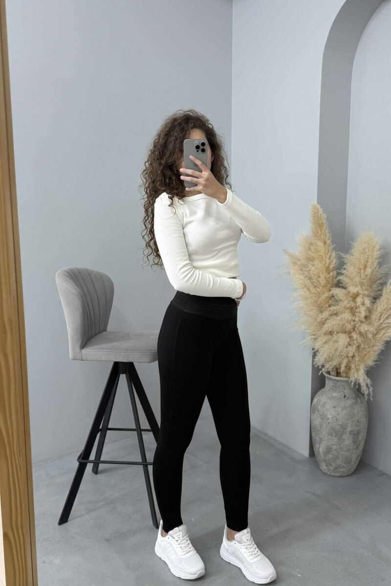 ONE COLOR ELASTIC WAIST WOMEN LEGGINGS BLACK/ E ZEZE - 5