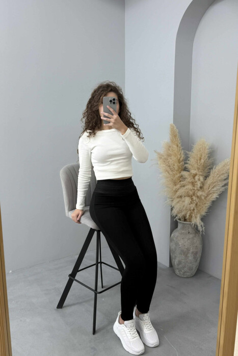 ONE COLOR ELASTIC WAIST WOMEN LEGGINGS BLACK/ E ZEZE - 6