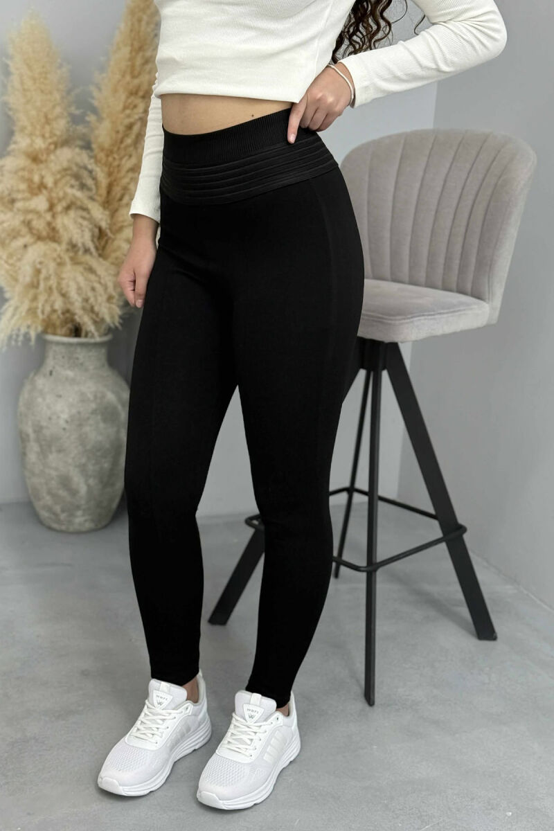 ONE COLOR ELASTIC WAIST WOMEN LEGGINGS BLACK/ E ZEZE - 7