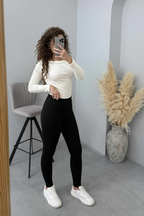 ONE COLOR ELASTIC WAIST WOMEN LEGGINGS BLACK/ E ZEZE - 2