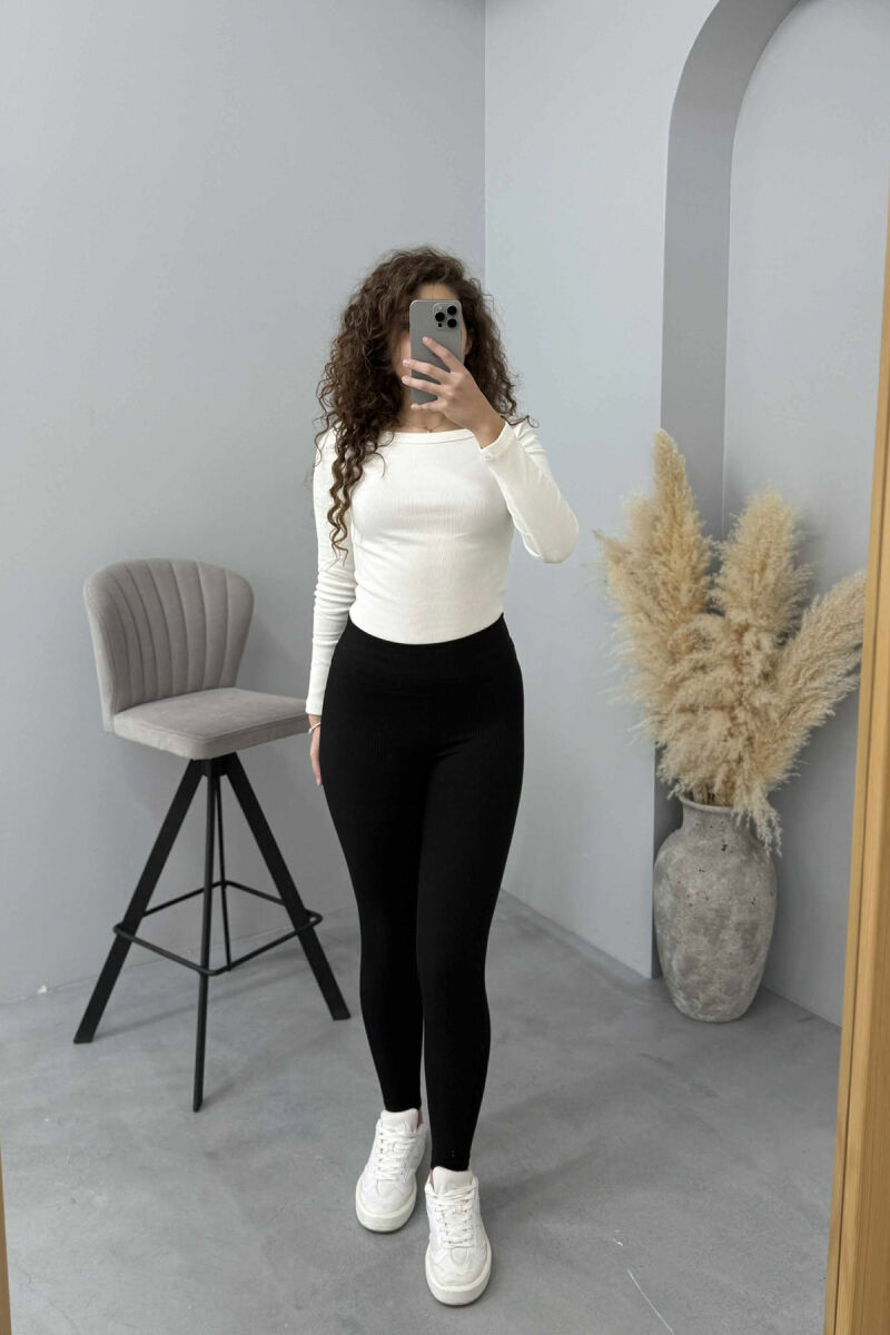 ONE COLOR ELASTIC WAIST WOMEN LEGGINGS BLACK/ E ZEZE - 8