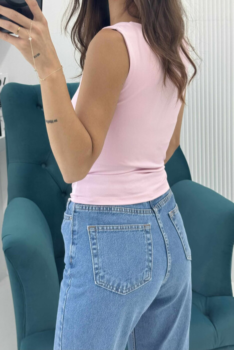 ONE COLOR ELASTIC WOMEN TANK TOP BABY PINK/ROZB - 4