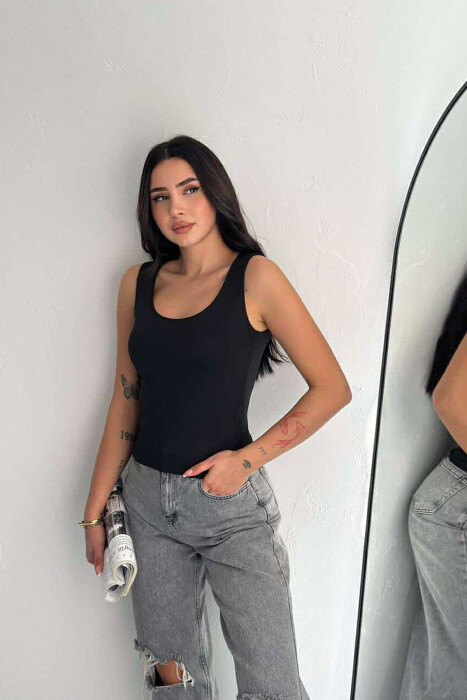 ONE COLOR ELASTIC WOMEN TANK TOP BLACK/ E ZEZE - 4