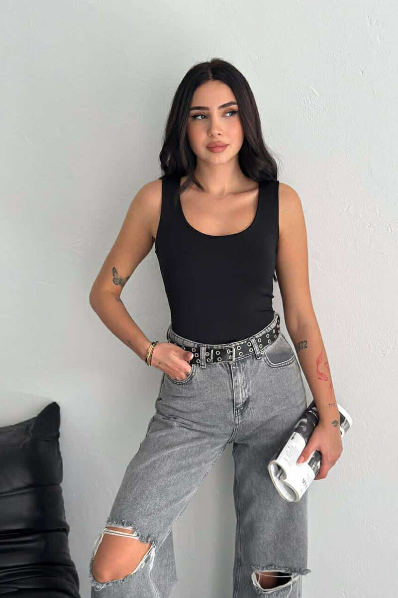 ONE COLOR ELASTIC WOMEN TANK TOP BLACK/ E ZEZE - 6