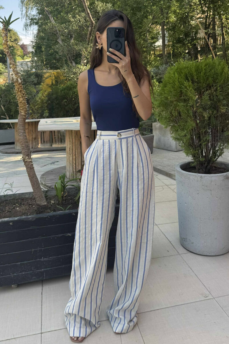 ONE COLOR ELASTIC WOMEN TANK TOP DARK BLUE/BEE - 2