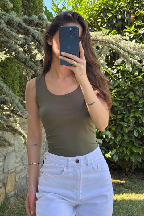 ONE COLOR ELASTIC WOMEN TANK TOP GREEN/JESHILE 