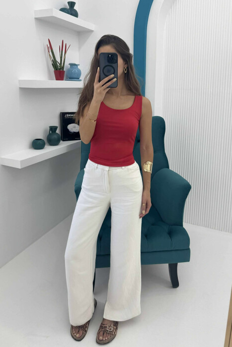 ONE COLOR ELASTIC WOMEN TANK TOP RED/E KUQE - 2