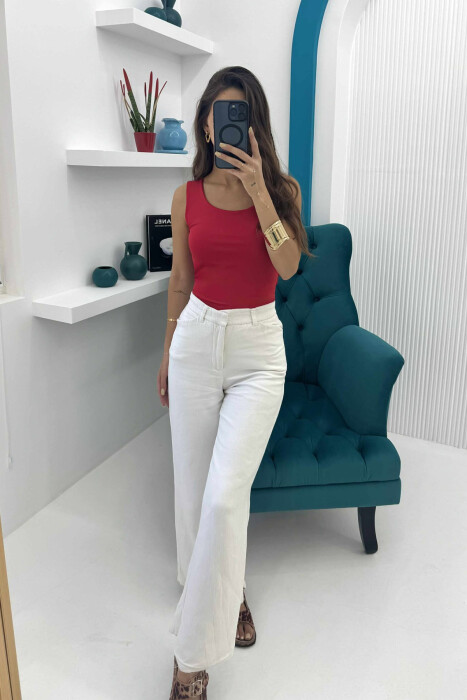 ONE COLOR ELASTIC WOMEN TANK TOP RED/E KUQE - 3