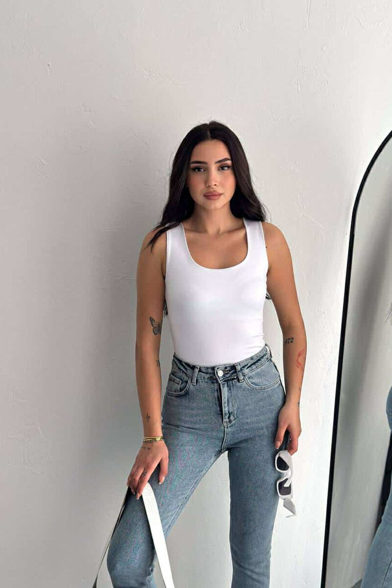 ONE COLOR ELASTIC WOMEN TANK TOP WHITE-E BARDHE - 2