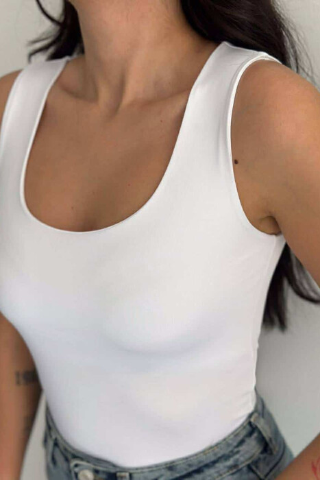 ONE COLOR ELASTIC WOMEN TANK TOP WHITE-E BARDHE - 4