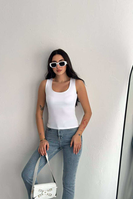 ONE COLOR ELASTIC WOMEN TANK TOP WHITE-E BARDHE - 6