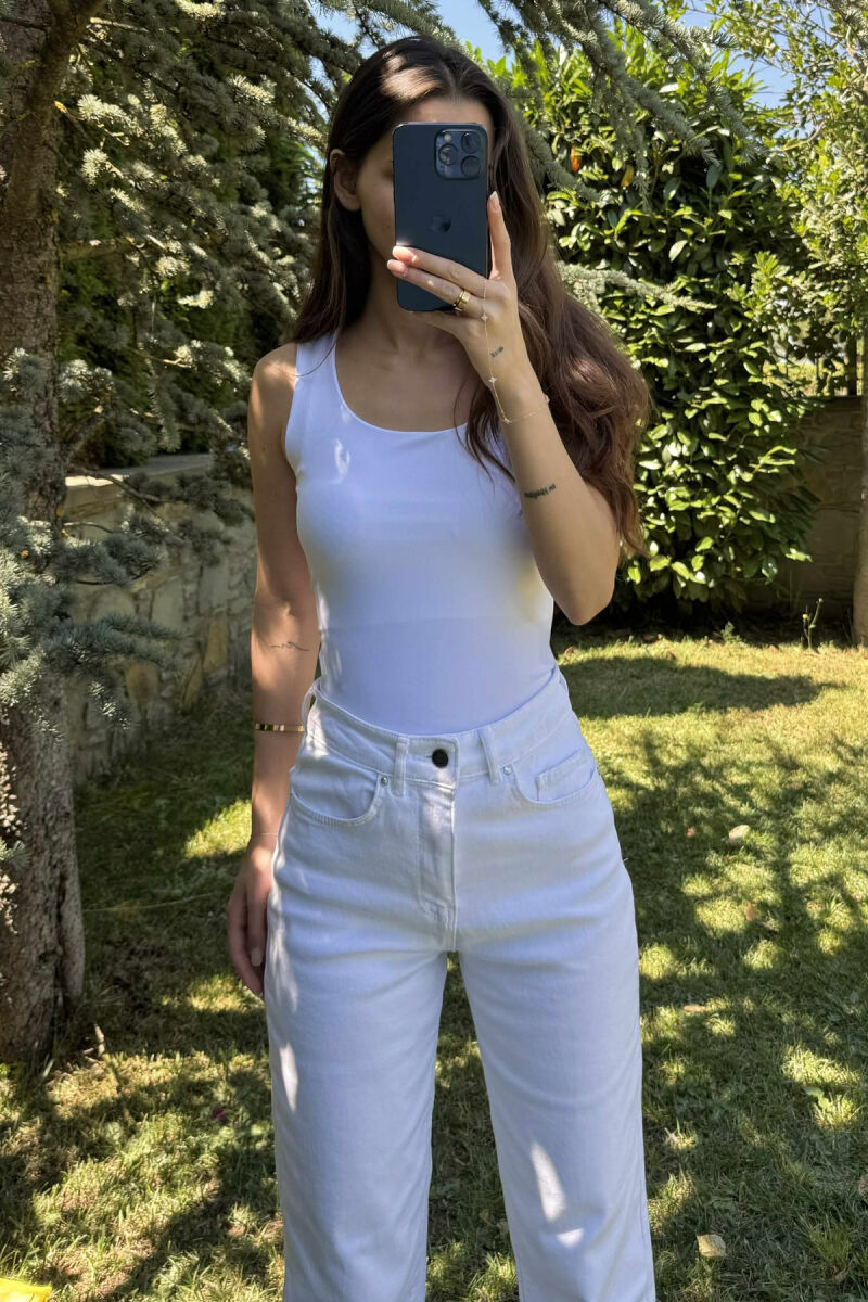 ONE COLOR ELASTIC WOMEN TANK TOP WHITE-E BARDHE - 5