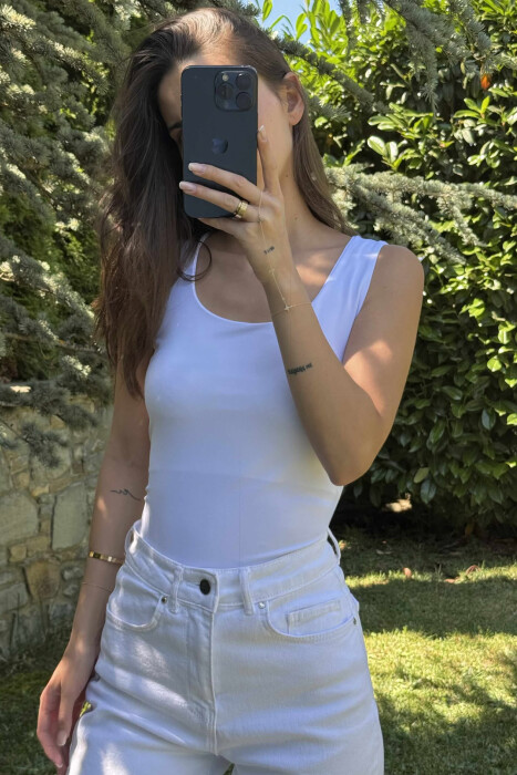 ONE COLOR ELASTIC WOMEN TANK TOP WHITE-E BARDHE - 7