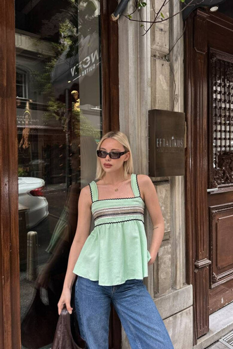 ONE COLOR EMBROIDERED WOMEN TANK TOP MINT/MENTE 