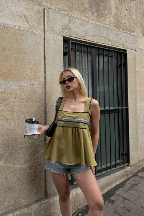 ONE COLOR EMBROIDERED WOMEN TANK TOP OLIVE/ULLI 