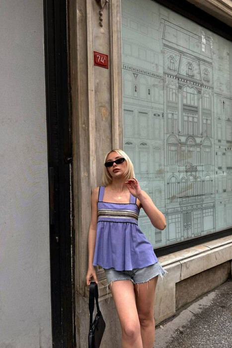 ONE COLOR EMBROIDERED WOMEN TANK TOP PURPLE/LEJLA - 3