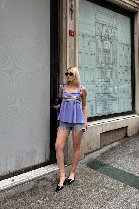 ONE COLOR EMBROIDERED WOMEN TANK TOP PURPLE/LEJLA - 4