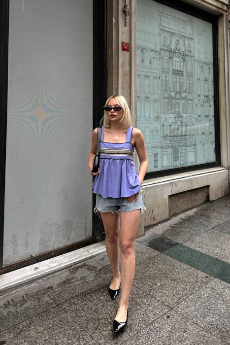 ONE COLOR EMBROIDERED WOMEN TANK TOP PURPLE/LEJLA - 6