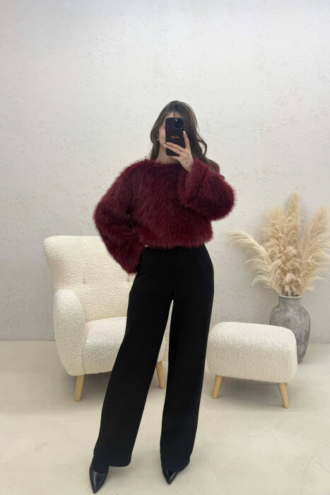 ONE COLOR FAUX FUR WOMAN SWEATSHIRT BURGUNDY/VISHNJE - 2