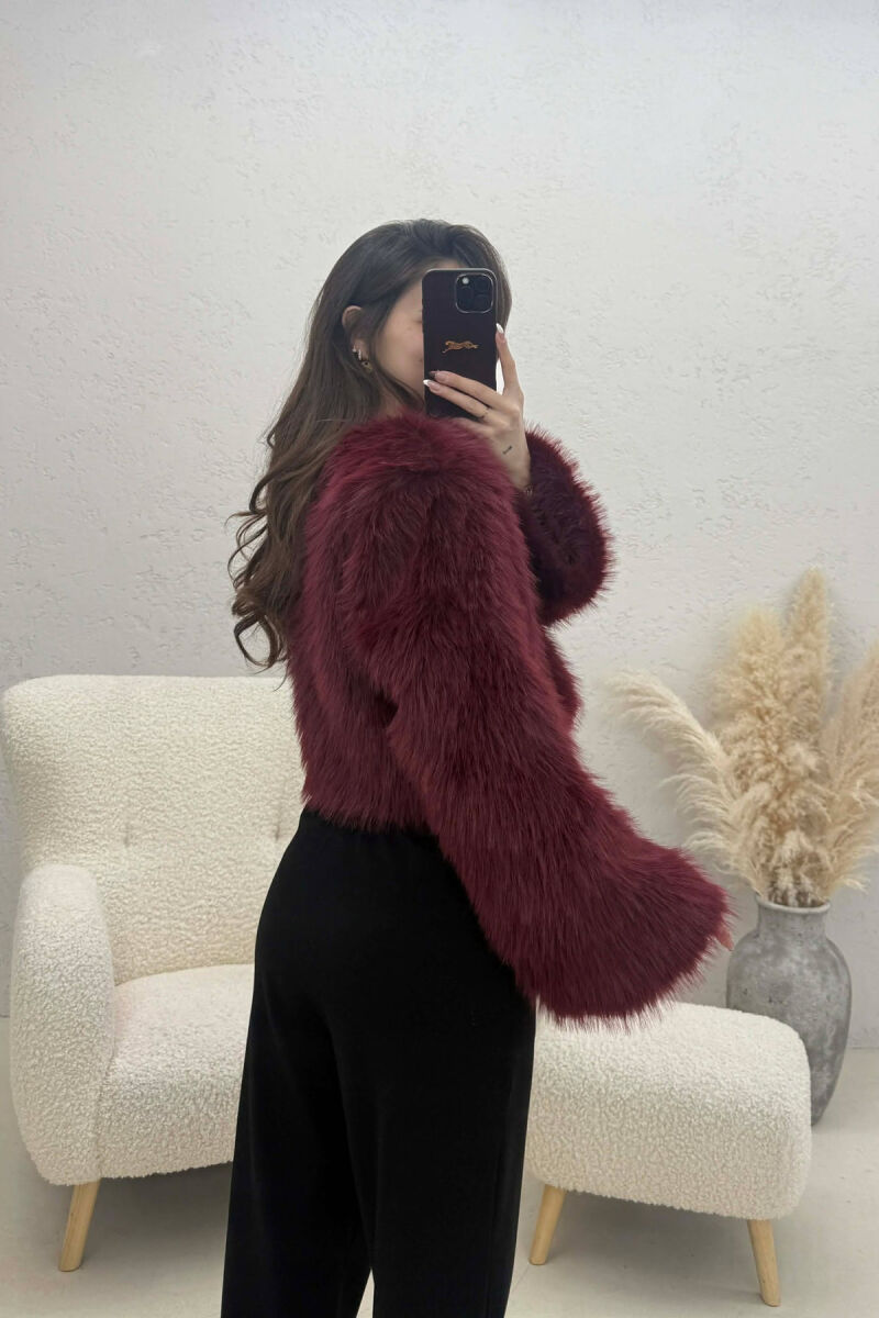 ONE COLOR FAUX FUR WOMAN SWEATSHIRT BURGUNDY/VISHNJE - 4