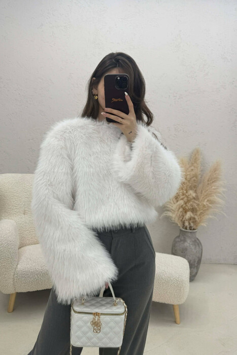 ONE COLOR FAUX FUR WOMAN SWEATSHIRT WHITE-E BARDHE 
