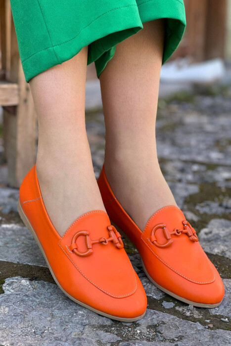 ONE COLOR FLAT WOMEN SHOES ORANGE/PORTOKALLI - KLAUDIO FASHION