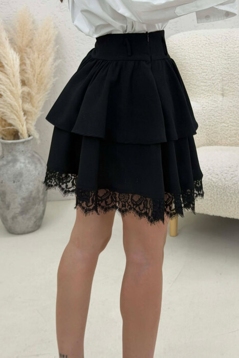 ONE COLOR FLOUNCING SHORT WOMAN SKIRT BLACK/ E ZEZE - 3