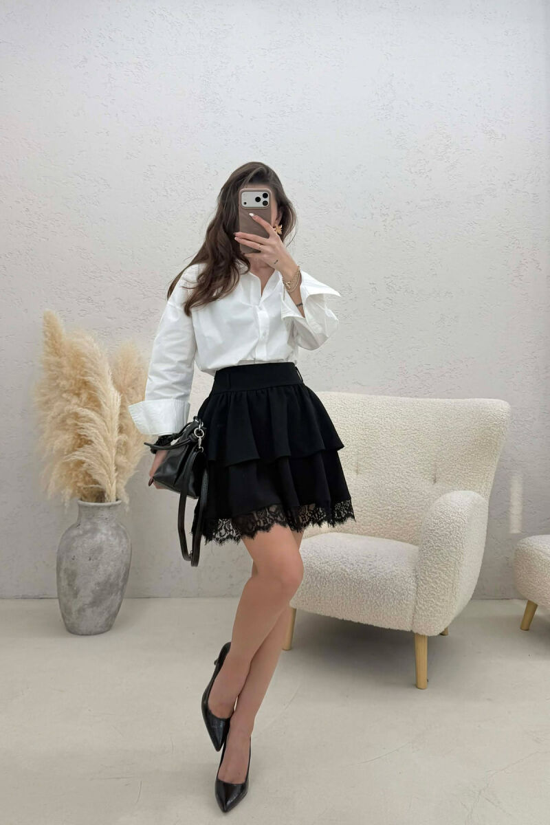 ONE COLOR FLOUNCING SHORT WOMAN SKIRT BLACK/ E ZEZE - 4