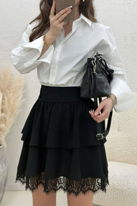 ONE COLOR FLOUNCING SHORT WOMAN SKIRT BLACK/ E ZEZE - 5