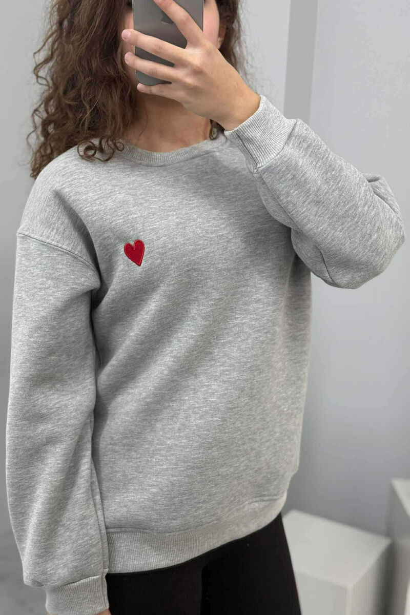 ONE COLOR FLUFFY HEART LOGO WOMEN SWEATSHIRT GREY/GRI - 1