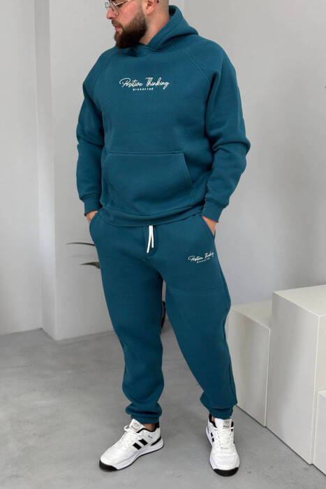 ONE COLOR FLUFFY HOODIE+JOGGERS MEN SET BLUE STONE/GK - 1