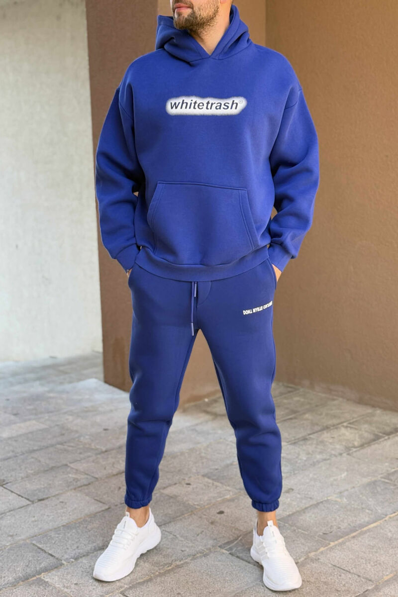 ONE COLOR FLUFFY HOODIE+JOGGERS MEN SET BLUE/BLU - 1