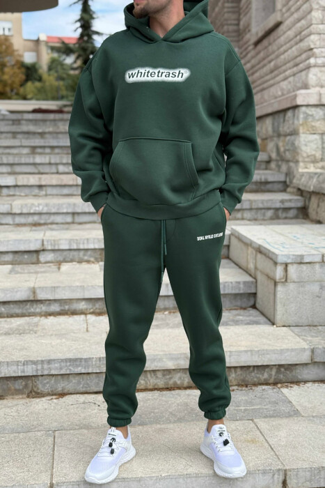 ONE COLOR FLUFFY HOODIE+JOGGERS MEN SET GREEN/JESHILE 