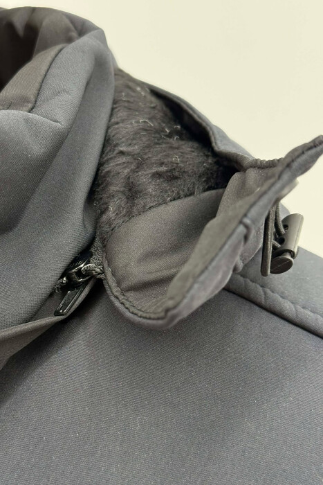 ONE COLOR FLUFFY SIDE POCKET MEN PUFFER JACKET DARK BLUE/BEE - 2