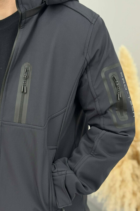 ONE COLOR FLUFFY SIDE POCKET MEN PUFFER JACKET DARK BLUE/BEE - 3